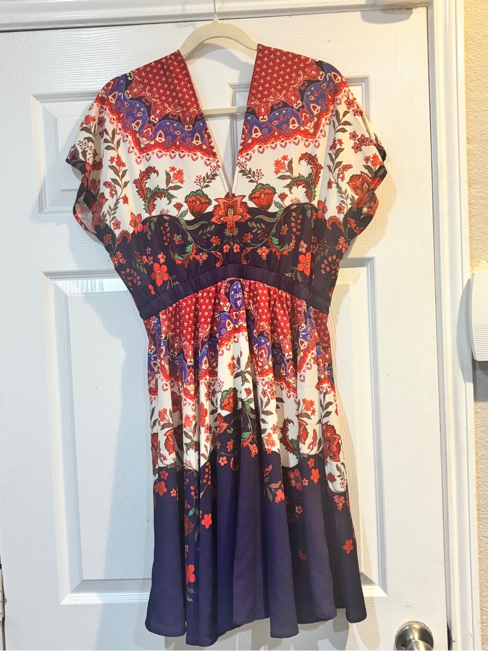 NWOT - Umgee Floral Tiered V-Neck Mini Dress in Navy and Red - Picture 5 of 5